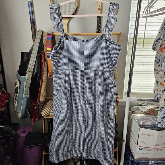 Gal Meets Glam Blue White Carly Gingham Plaid Ruffle Sheath Dress 20 - Picture 6 of 10
